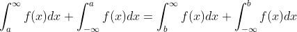 \int^{\infty}_af(x)dx+\int^a_{-\infty}f(x)dx=\int^{\infty}_bf(x)dx+\int^b_{-\infty}f(x)dx