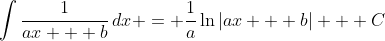 \int{\frac{1}{ax + b}\,dx} = \frac{1}{a}\ln{|ax + b|} + C