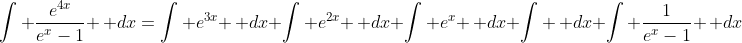 \int \frac{e^{4x}}{e^x-1} \, dx=\int e^{3x} \, dx+\int e^{2x} \, dx+\int e^x \, dx+\int \, dx+\int \frac{1}{e^x-1} \, dx