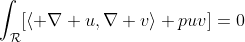 \int_{\mathcal{R}}[\langle \nabla u,\nabla v\rangle+puv]=0