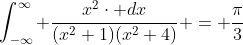 \int_{-\infty}^{\infty} \frac{x^{2}\cdot dx}{(x^{2}+1)(x^{2}+4)} = \frac{\pi}{3}