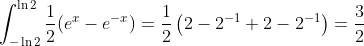\int_{-\ln2}^{\ln2}\frac{1}{2}(e^{x}-e^{-x})=\frac{1}{2}\left(2-2^{-1}+2-2^{-1}\right)=\frac{3}{2}