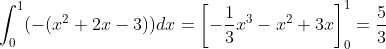 \int_{0}^{1}(-(x^2+2x-3))dx=\left[-\frac{1}{3}x^3-x^2+3x\right]_{0}^{1}=\frac{5}{3}