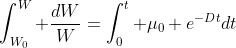 \int_{W_0}^{W} \frac{dW}{W}=\int_{0}^{t} \mu_0 e^{-Dt}dt