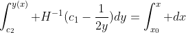 \int_{c_2}^{y(x)} H^{-1}(c_1-\frac{1}{2y})dy=\int_{x_0}^{x} dx