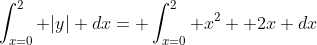 \int_{x=0}^2 |y| dx= \int_{x=0}^2 x^2+ 2x dx