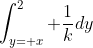 \int_{y= x}^2 \frac{1}{k}dy