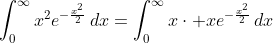 \int_0^{\infty}x^2e^{-\frac{x^2}{2}}\,dx=\int_0^{\infty}x\cdot xe^{-\frac{x^2}{2}}\,dx