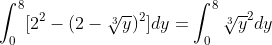 \int_0^8[2^2-(2-\sqrt[3]{y})^2]dy=\int_0^8\sqrt[3]{y}^2dy