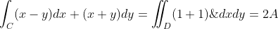 \int_C(x-y)dx+(x+y)dy=\iint_D(1+1)\;dxdy=2A