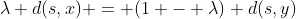 \lambda d(s,x) = (1 - \lambda) d(s,y)