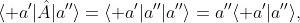 \langle a'|\hat{A}|a''\rangle=\langle a'|a''|a''\rangle=a''\langle a'|a''\rangle,
