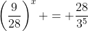 \left(\dfrac{9}{28}\right)^x = \dfrac{28}{3^5}