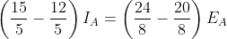 \left(\frac{15}{5}-\frac{12}{5}\right)I_A=\left(\frac{24}{8}-\frac{20}{8}\right)E_A