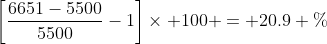 \left[\frac{6651-5500}{5500}-1\right]\times 100 = 20.9 \%
