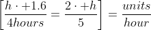 \left[\frac{h\cdot 1.6}{4hours}=\frac{2\cdot h}{5}\right]=\frac{units}{hour}