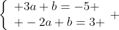 \left\{\begin{array}{ll} 3a+b=-5 \\ -2a+b=3 \end{array} \right.