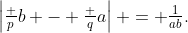 \left|\tfrac pb - \tfrac qa\right| = \tfrac1{ab}.