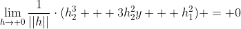\lim\limits_{h\rightarrow 0}{}\frac{1}{||h||}\cdot(h^3_2 + 3h^2_{2}y + h^2_1) = 0