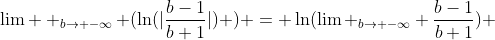 \lim  _{b\to -\infty} (\ln(|\frac{b-1}{b+1}|) ) = \ln(\lim _{b\to -\infty} \frac{b-1}{b+1}) 