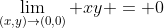 \lim_{(x,y)\rightarrow(0,0)} xy = 0