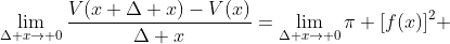\lim_{\Delta x\to 0}\frac{V(x+\Delta x)-V(x)}{\Delta x}=\lim_{\Delta x\to 0}\pi [f(x)]^2 