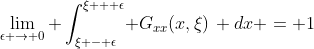 \lim_{\epsilon \to 0} \int_{\xi - \epsilon}^{\xi + \epsilon}\! G_{xx}(x,\xi)\, dx = 1