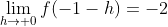 \lim_{h\to 0}f(-1-h)=-2