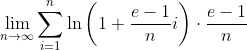 \lim_{n\to\infty}\sum_{i=1}^{n}\ln\left(1+\frac{e-1}{n}i\right)\cdot\frac{e-1}{n}