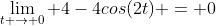 \lim_{t \to 0} 4-4cos(2t) = 0