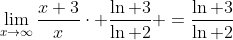 \lim_{x\to\infty}\frac{x+3}{x}\cdot \frac{\ln 3}{\ln 2} =\frac{\ln 3}{\ln 2}