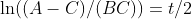 \ln((A-C)/(BC))=t/2