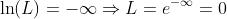 \ln(L)=-\infty\Rightarrow{L=e^{-\infty}=0}