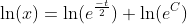 \ln(x)=\ln(e^{\frac{-t}{2}})+\ln(e^{C})