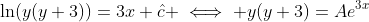 \ln(y(y+3))=3x+\hat{c} \iff y(y+3)=Ae^{3x}