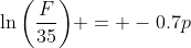 \ln{\left(\frac{F}{35}\right)} = -0.7p