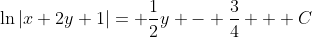 \ln{|x+2y+1|}= \frac{1}{2}y - \frac{3}{4} + C