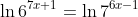 \ln{6^{7x+1}}=\ln{7^{6x-1}}