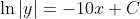 \ln|y|=-10x+C