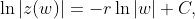 \ln|z(w)|=-r\ln|w|+C,