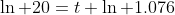 \ln 20=t \ln 1.076