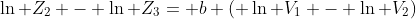 \ln Z_{2} - \ln Z_{3}= b ( \ln V_{1} - \ln V_{2})