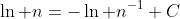 \ln n=-\ln n^{-1}+C