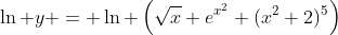\ln y = \ln \left(\sqrt{x} e^{x^2} (x^2+2)^5\right)