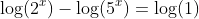 \log(2^x)-\log(5^x)=\log(1)