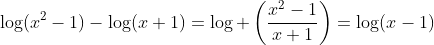 \log(x^2-1)-\log(x+1)=\log \left(\frac{x^2-1}{x+1}\right)=\log(x-1)
