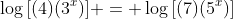 \log{[(4)(3^x)]} = \log{[(7)(5^x)]}