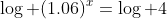 \log (1.06)^x=\log 4