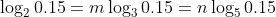 \log_{2}0.15=m\log_{3}0.15=n\log_{5}0.15