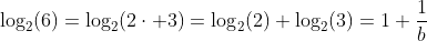 \log_2(6)=\log_2(2\cdot 3)=\log_2(2)+\log_2(3)=1+\dfrac1b
